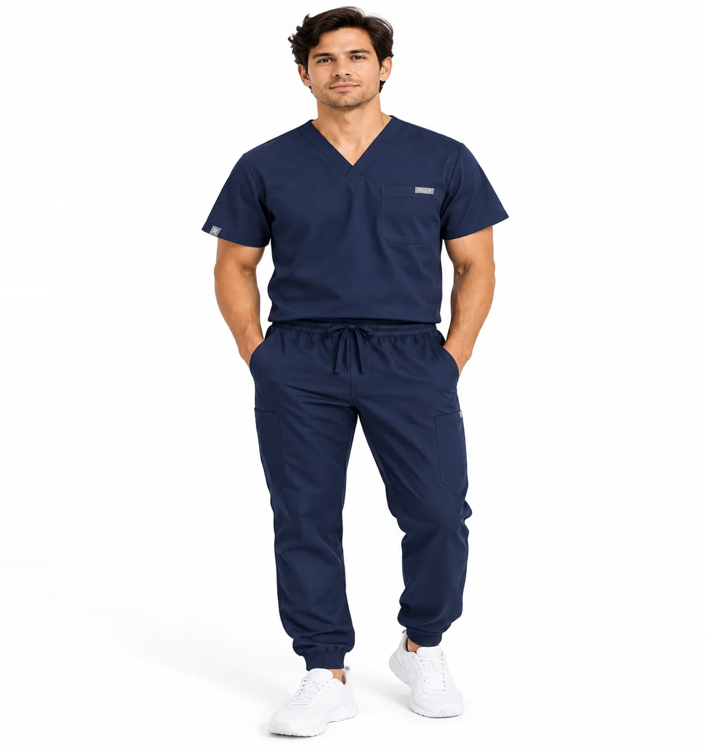 Men's V-Neck Set in Navy, worn by a model