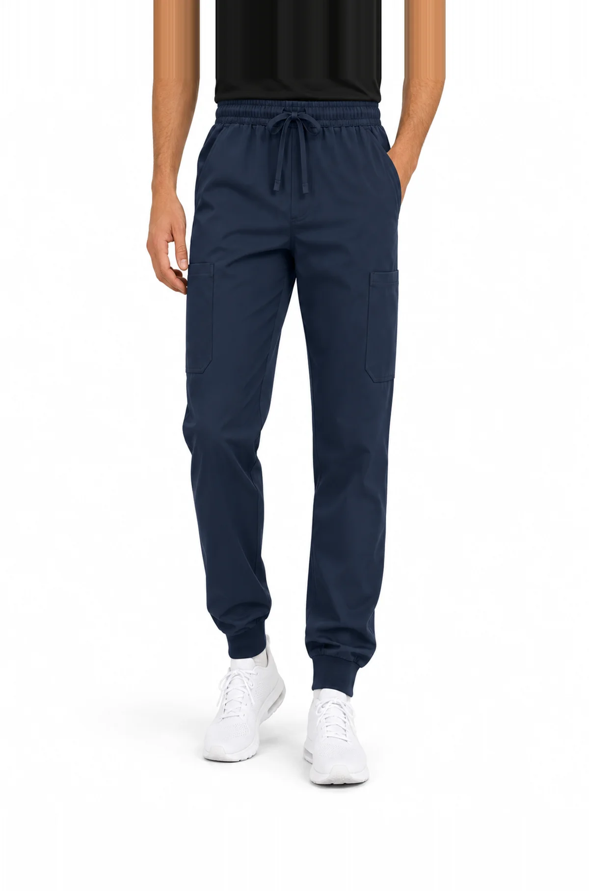 Men's V-Neck Set in Navy, pants worn by a model