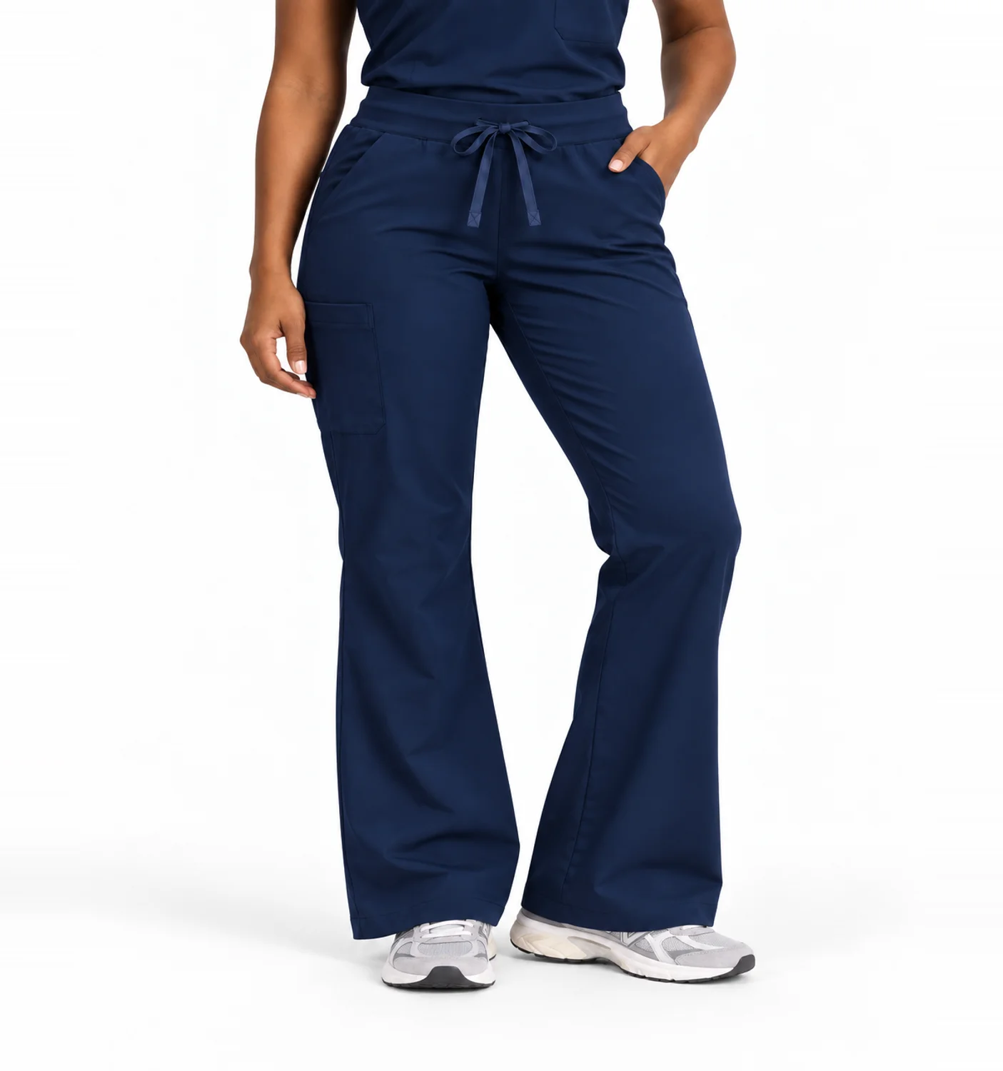 Notch-Neck Set in Navy, pants worn by a model