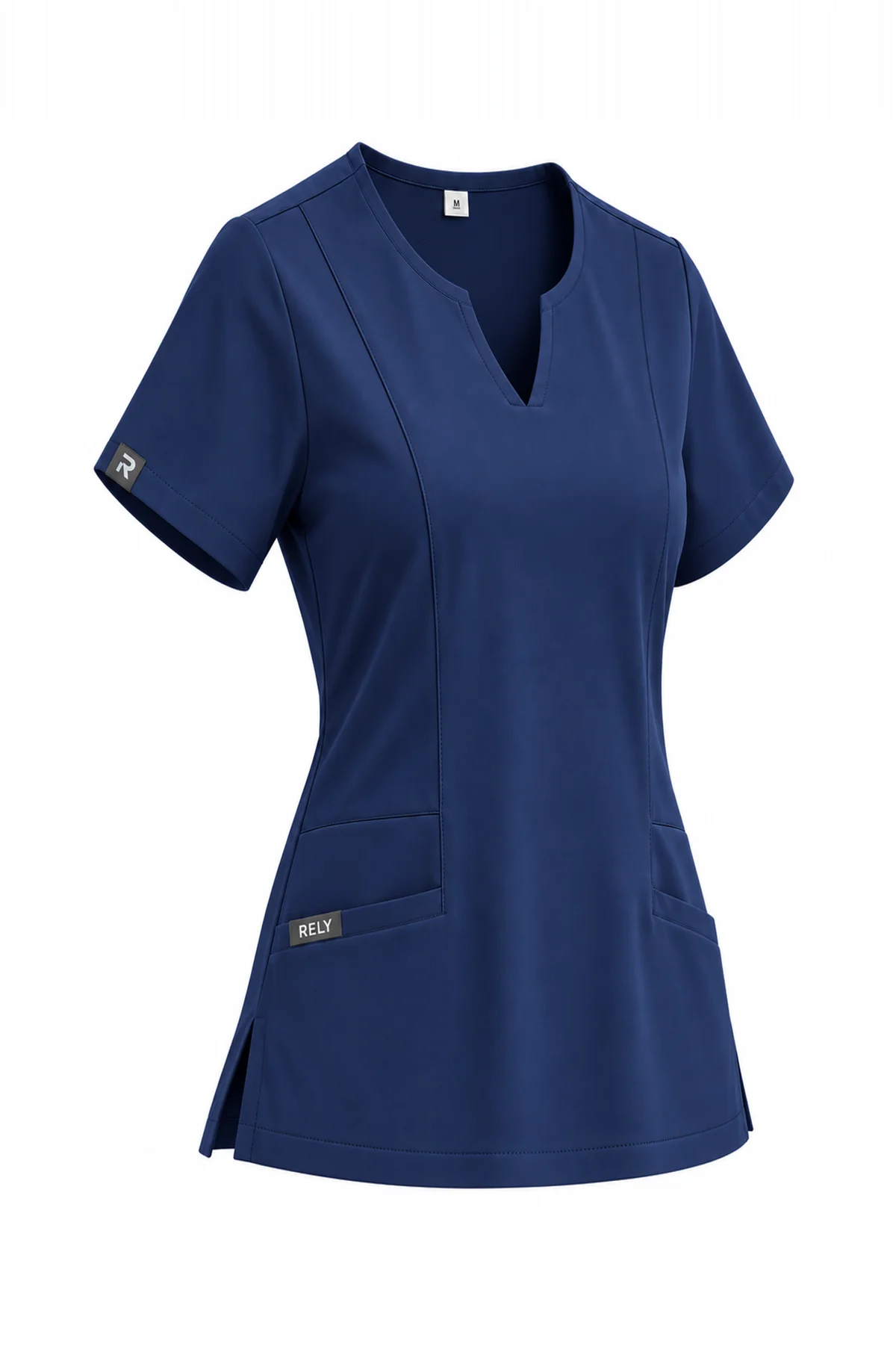 Notch-Neck Set in Navy, top, three-quarter front view