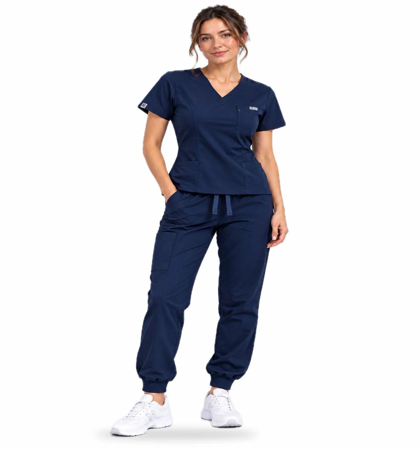 V-Neck Set in Navy, worn by a model