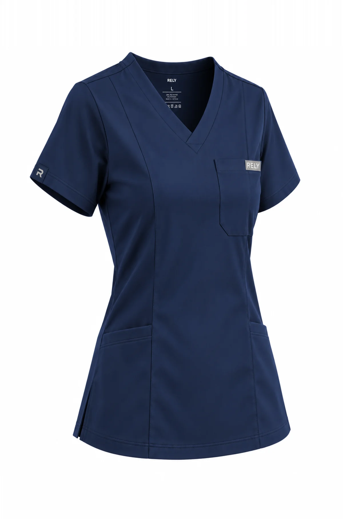 V-Neck Set in Navy, top, three-quarter front view