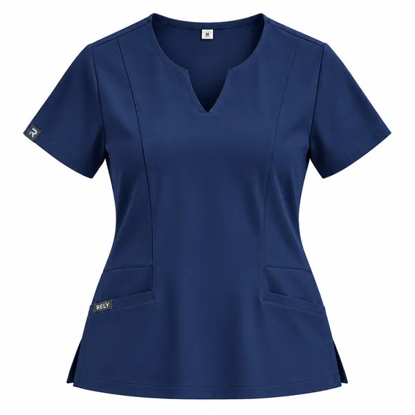 Notch-Neck top in Navy, front