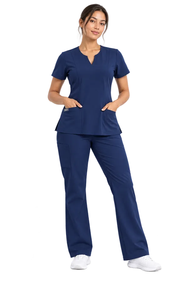 The Notch-Neck Set in Navy, worn